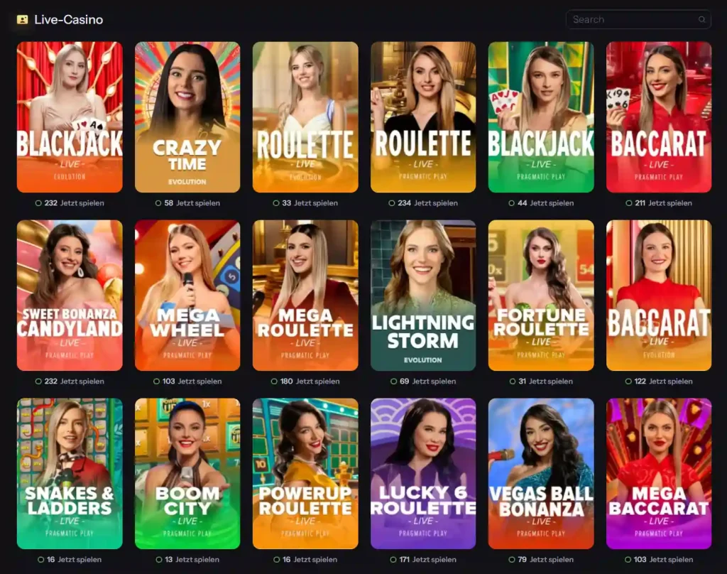 CandyBet Casino Live Casino Spiele Auswahl mit Roulette Blackjack und Baccarat