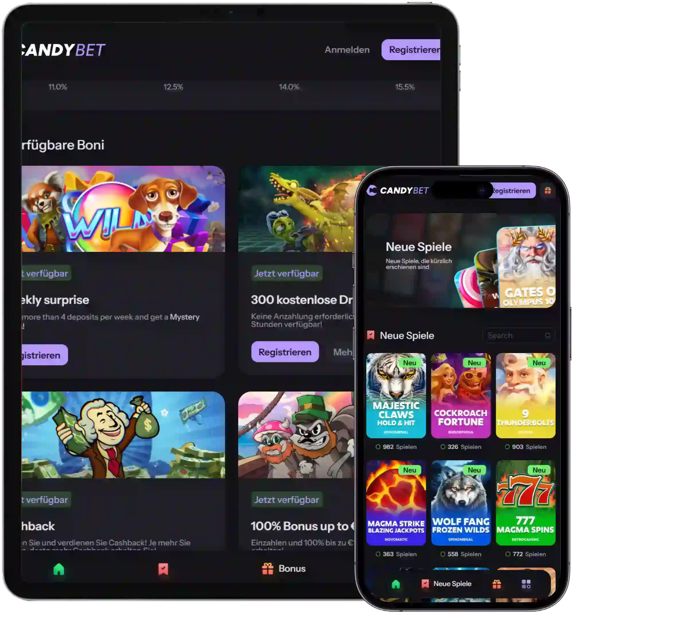 CandyBet Casino mobile Version auf Smartphone und Tablet mit Casino Oberfläche