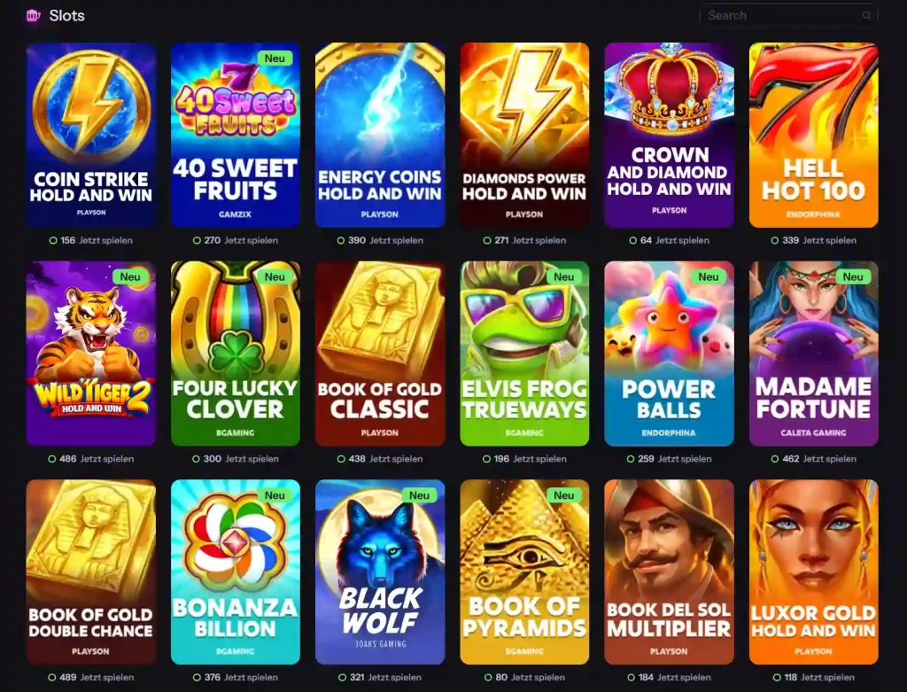 CandyBet Casino Slots Auswahl mit verschiedenen Spielautomaten und Slot Spielen